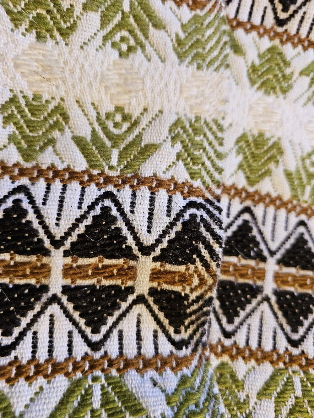 Vintage 70s Handwoven Cotton Geometric Queen Blanket Coverlet